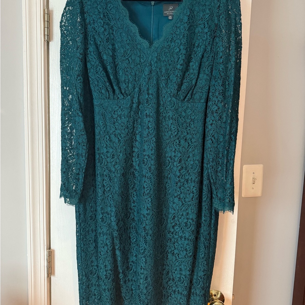 *SOLD* Adrianna Papell Dress Cocktail Party Green Lace 16W NWT $250